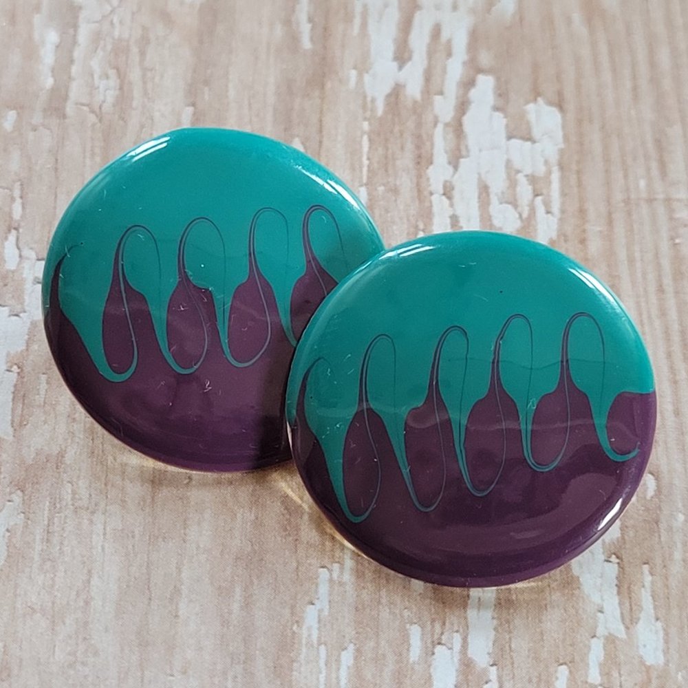 80s Vintage Green Purple Swirl Enamel Earrings